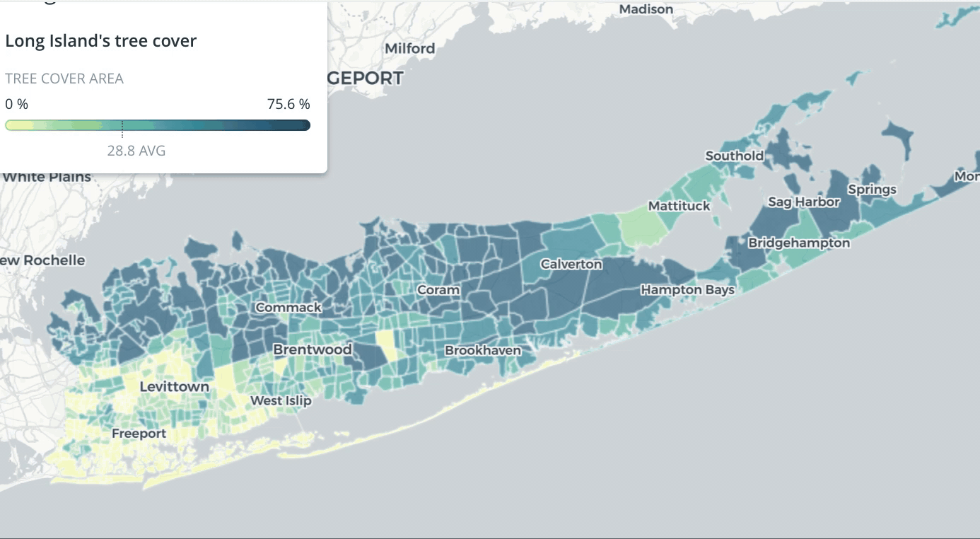 Tree cover analysis using satellite data for Long Island